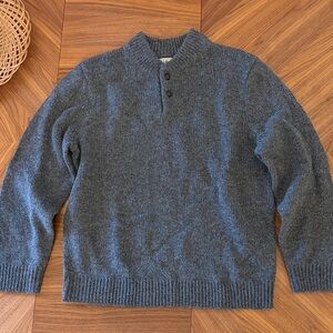 LL Bean Classic Ragg Wool Quarter Button Knit Men's Gray Henley Sweater XL